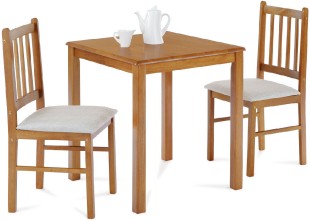 Jídelní set 1 + 2, stůl 69 x 69 x 75 cm, masiv kaučukovník, moření dub landhaus, šedé látkové sedáky JAGUAR OAK